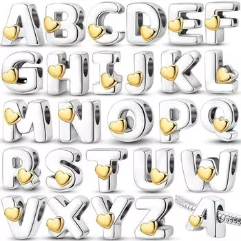 Посеребренные DIY Алфавитные подвески бусины LOVE Сердце Буква Подарочные Подвески Подходит Оригинальный Браслет Браслет Ювелирные Изделия Маркировка