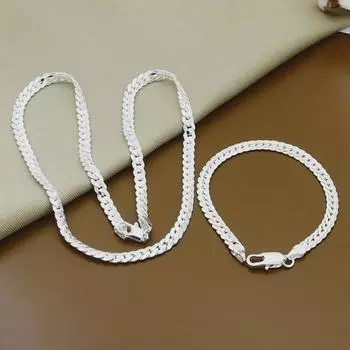 Silver-Plated Lace Bracelet & Necklace Set - Korean Design T023 Bracelet 20CM + Necklace 40CM
