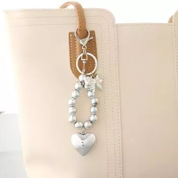 Silver-Plated Love Bow Beaded Mobile Phone Chain Anti-Lost Phone Lanyard Love Mirror Pendant Keychain Earphone Camera Chain
