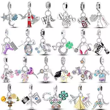 Серебряные подвески в виде клевера с надписью «Путешествия, самолеты, бабочки, кошки», подходят для оригинальных браслетов для женщин, сделай сам, изящные ювелирные украшения, подарок