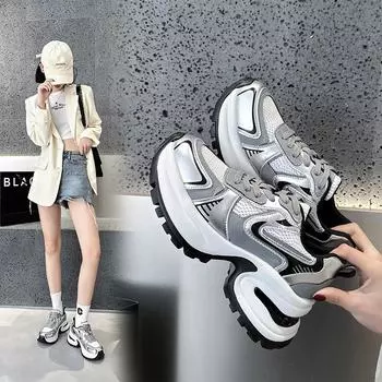 Silver Pops Shoes Leather Thick Bottom Athletic Casual Shoes Mesh Women s Shoes 34 серебряный