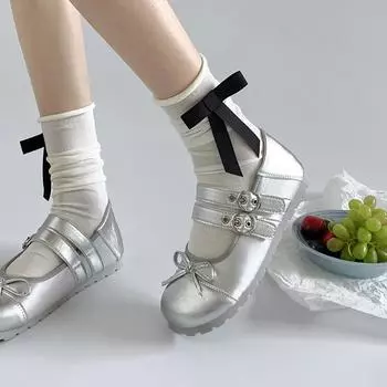 Silver retro French round head light mouth flat-soled single shoes women s 2024 new summer soft-soled ballet Mary Jane shoes 35 чёрный