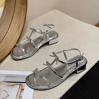 Silver rhinestone sandals women s new summer wear with skirt high heels thick heel sandals 35