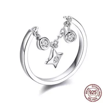 Серебряные кольца 925 пробы серебряное кольцо-цепочка для женщин прозрачные фианитовые звезды кольца с регулируемыми кольцами новые женские ювелирные изделия подарки