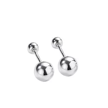 Silver Screw Tightening Buckle Female Stud Earrings round Beads Ear Bone Stud Silver Mini Sleep No Need to Take off Pure Silver Ear-Caring Earrings