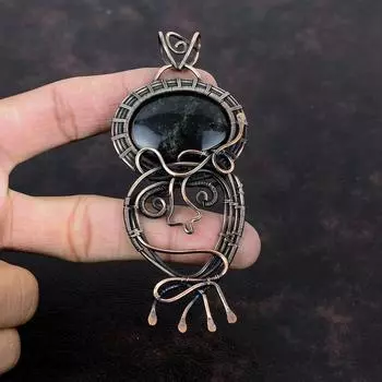 Silver Sheen Obsidian Pendant Copper Wire Wrapped Pendant Gemstone Handmade Pendant Gift For Wedding Silver Sheen Obsidian Copper Jewelry