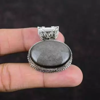 Серебряный кулон с обсидианом, кулон с настоящим драгоценным камнем, очень красивое винтажное ювелирное изделие, кулон из стерлингового серебра 925 пробы, кулон ручной работы, подарок для нее