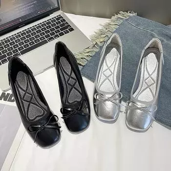 Silver single shoes women s 2024 new French gentle wind ballet Mary Jane women s shoes with skirt small leather shoes flat shoes 35