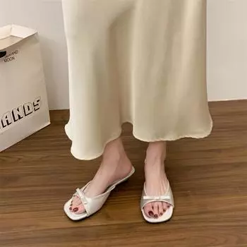 Silver slope heel small cool slippers fairy shoes new summer fashion outer wear low heel niche sandals 35