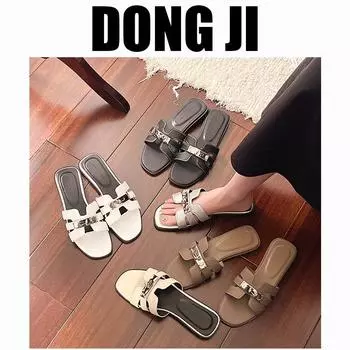 Silver small lock flat shoes 2025 new open-toe slippers holiday fashion wear French sandals 35 белый