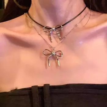 Silver Snake Chain Choker Classic Bowk Clavicle Chain Beauty Bowknot Necklace Party style 2