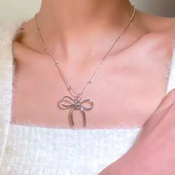 Silver Snake Chain Choker Zinc Zinc Alloy Bowk Clavicle Chain Beauty Bowknot Necklace Party style 2