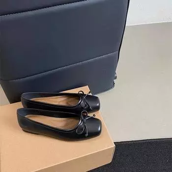 Silver square head fashion single shoes women s French late evening wind grandma shoes bow small leather shoes women s shoes spring and autumn high se 35 чёрный