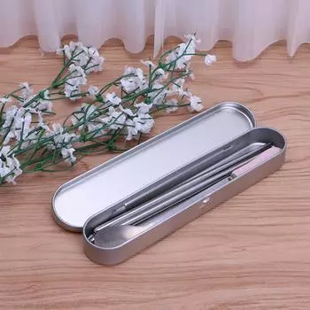 Silver Tin Pencil for Case Pen Storage Box Stationery Organizer School Office U