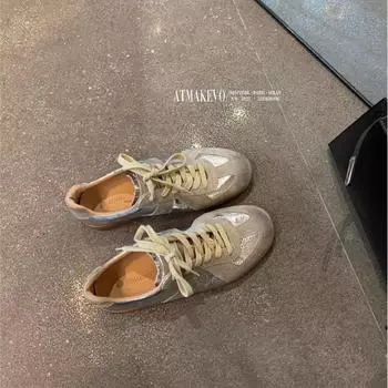 Silver women s spring new retro leather sports and leisure shoes women s flats leather board shoes 35