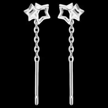 Silver XINGX Tassel Hanging Earrings Female Ear-Caring No Need to Take off Stud Earrings Short Ear Chain New Arrival Cold Feeling No Need to Take off Silver a pair of alloys