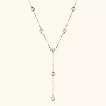 Silvere Glam 2025 New Fashion And High-end Moissanite Necklace, Women s Niche Design Sweater Chain, S925 Sterling Silver Pendant 1.1 carats золотистый