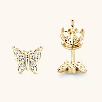Silvere Glam Korean-style Fashionable Butterfly Moissanite Stud Earrings, Ear Bone Studs, Fairy-like And Non-allergenic S925 Sterling Silver Earrings 0.05 carat+0.05 carat золотистый
