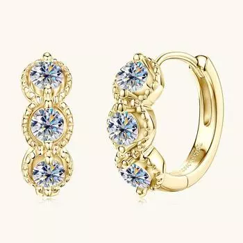 Silvere Glam New Retro-designed Moissanite Earrings S925 Sterling Silver, Fashionable And Elegant Ear Rings, Cool And Trendy Ear Accessories 0.3 carat+0.3 carat золотистый