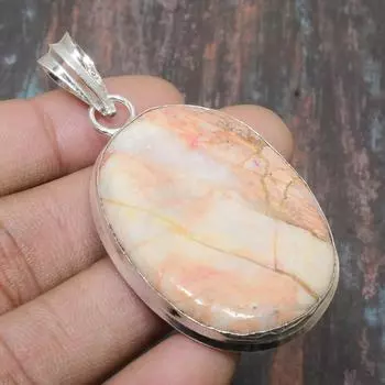 Silverleaf Jasper Gemstone Solid 925 Sterling Silver Handmade Красивый ювелирный кулон 2.44 Inches оранжевый