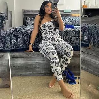 Simenual Y2K модные облегающие комбинезоны на одно плечо с буквенным принтом шикарные уличные горячие комбинезоны женские сексуальные комбинезоны без рукавов тонкие S белый