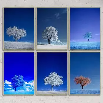 Симфоническое небо Красочные маленькие деревья Красивый лесной пейзаж Печать плакатов Гостиная Домашняя стена Художественное украшение Подвесная картина 21cm30cm NoFrame