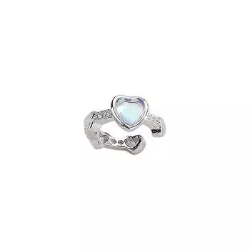 Симфония Лунный камень Любовь Серьги Клипсы Xiaohongshu Blogger Те же Изысканные Цирконий Серьги-Косточки в форме сердца без отверстий для ушей copper (white gold)