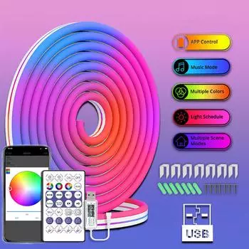 Симфония неоновая световая полоса USB-интерфейс Bluetooth APP Гибкая неоновая световая полоса DIY Моделирование Подходит для киберспортивной комнаты, спальни 1m