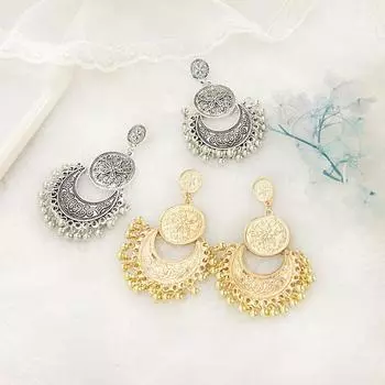 SIMJO полые серьги с бахромой в форме полумесяца, богемные серьги с бахромой из круглых бусин и скульптурных бус для женщин золотой