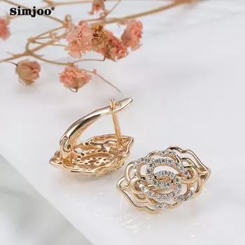SIMJOO 585 розовое золото циркониевые серьги модные простые полые цветочные серьги с бриллиантами для женщин