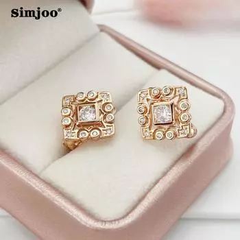 SIMJOO Циркон Палас Ретро Темперамент Модные универсальные серьги цвета розового золота