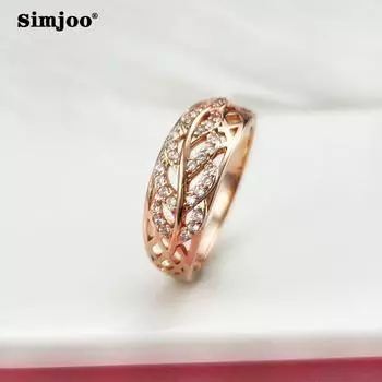 SIMJOO Цирконовое кольцо с гравировкой в виде листьев, женское кольцо, ювелирные изделия 6
