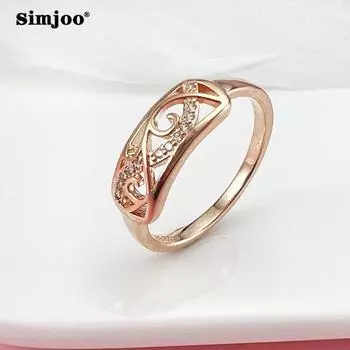SIMJOO Цирконовое кольцо Женское прямоугольное полое кольцо с резным цветком 6