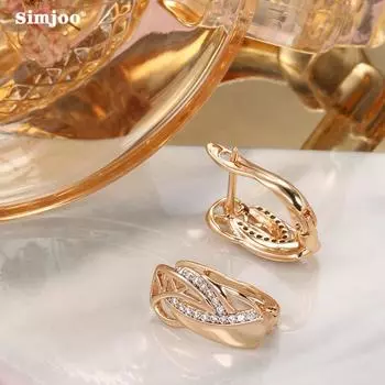 SIMJOO Цирконовые серьги-гвоздики с геометрической гравировкой и гравировкой