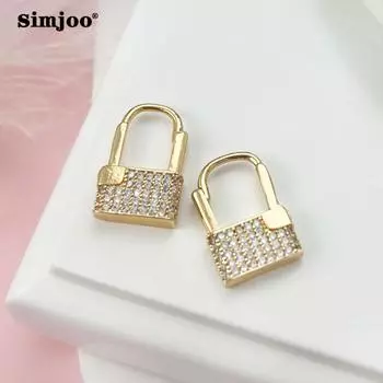 SIMJOO Creative Love Lock Дизайн Серьги с цветным цирконом