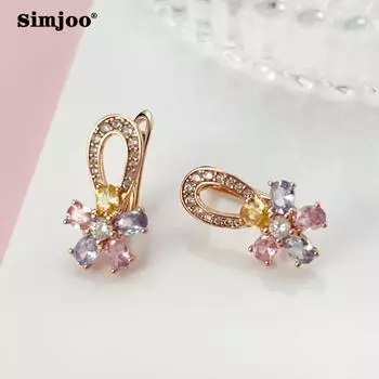 SIMJOO цвет розового золота, креативные красочные серьги с цветком циркона, индивидуальные серьги с темпераментом для женщин