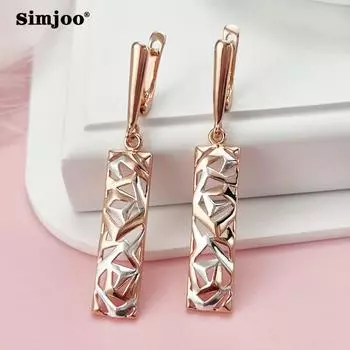 SIMJOO Цвет Розового Золота Популярные Полые Резные Двойные Цветные Серьги-Подвески