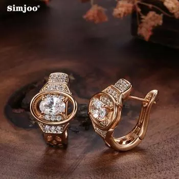 SIMJOO Европейская и американская мода, медный комплект, серьги с цирконом, серьги с застежкой, женские маленькие серьги-часы из розового золота 585 пробы