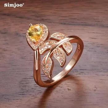 SIMJOO изысканное кольцо с цирконом для женщин, модное кольцо с цветком и листком 6