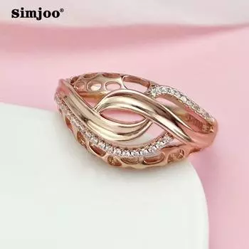 SIMJOO кольцо из розового золота для женщин, модное кольцо с полым цирконом 6