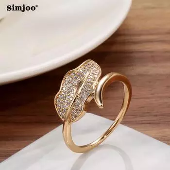 SIMJOO кольцо из розового золота с цирконом, простое и свежее маленькое банкетное кольцо в форме листа, ювелирные изделия 6