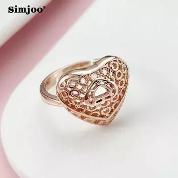 SIMJOO Кольцо из розового золота с индивидуальным дизайном и полым кольцом с вырезом в форме сердца open