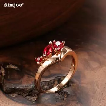 SIMJOO Кольцо с цирконом, модное женское кольцо с лепестком и рубином 6