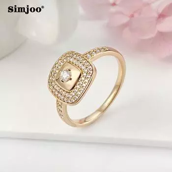 SIMJOO Квадратное кольцо с большим цирконом и розой 6