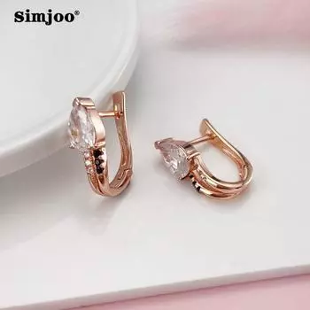 SIMJOO модная застежка для ушей цвета розового золота с простой индивидуальностью и серьгами с цирконием в виде капель воды