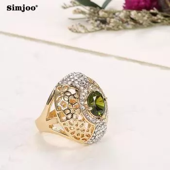 SIMJOO Модное роскошное кольцо с изумрудом и кристаллами циркона