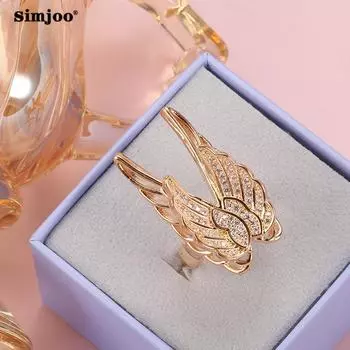 SIMJOO Модное женское кольцо из розового золота с многоуровневыми крыльями и цирконом 6
