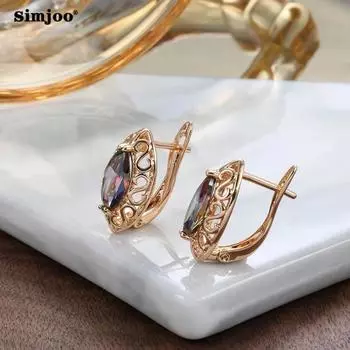 SIMJOO модные геометрические серьги с цирконом, розовое золото, разноцветные серьги с драгоценными камнями