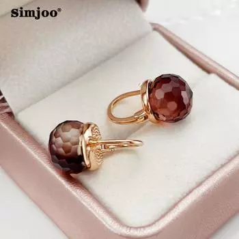 SIMJOO модные серьги цвета розового золота, винтажные серьги с хрустальным шаром амаранта, милые женские серьги
