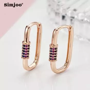 SIMJOO модные серьги цвета розового золота с цветным цирконом для женщин с простыми серьгами